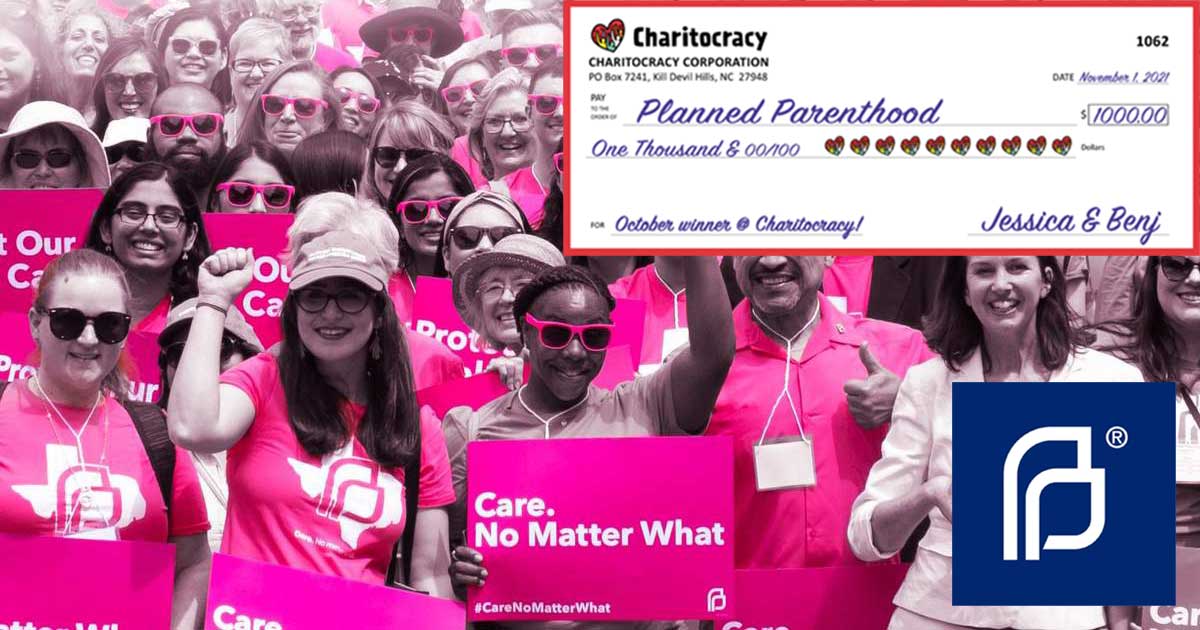 Charitocracy's 62nd check to October winner Planned Parenthood for $1000